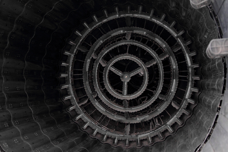 The tail of modern jet aircraft engine.