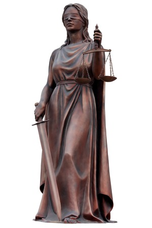 The Statue of Justice isolated over white background.の写真素材