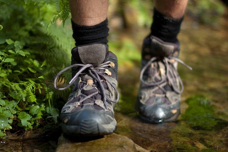 Hiking boots in outdoor action
