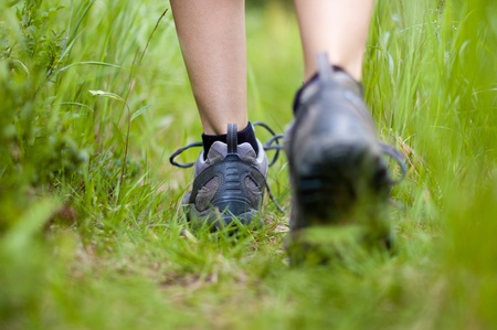 Hiking boots in outdoor action