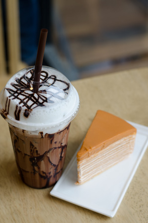 Thai tea crepe cakeの写真素材