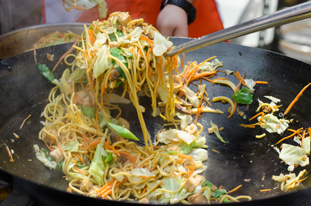 making stir-fried Noodlesの写真素材