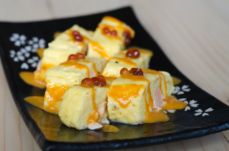 japanese egg sushi, Fried egg roll Tamagoyakiの写真素材