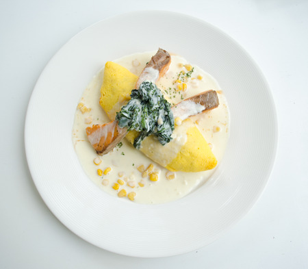 omlette with smoked salmonの写真素材