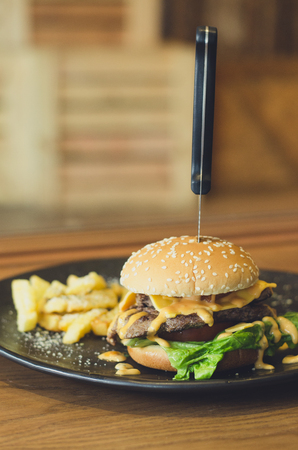 Hamburger, homemade hamburger with fresh vegetablesの写真素材