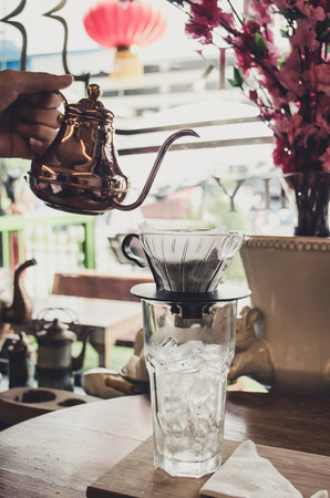 Set coffee in a coffee shop. Background blurred highlights.の写真素材