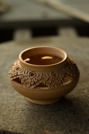 Artisan hands making clay potの写真素材