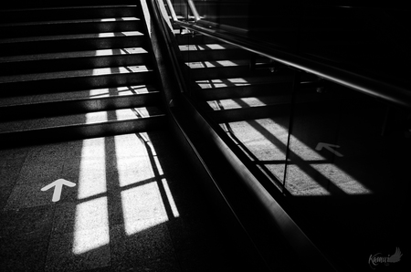 Architectural design of stairs with shadowの写真素材