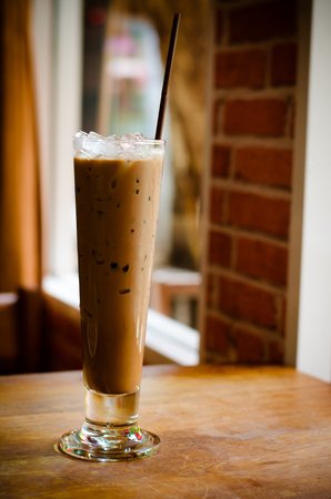 ice coffee on woodの写真素材