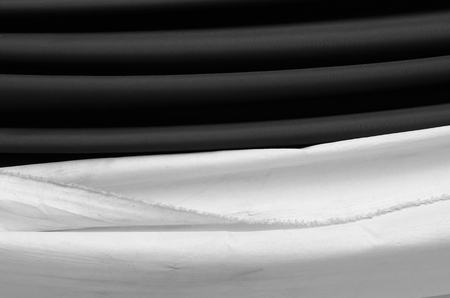 crumpled black and white fabric cloth textureの写真素材