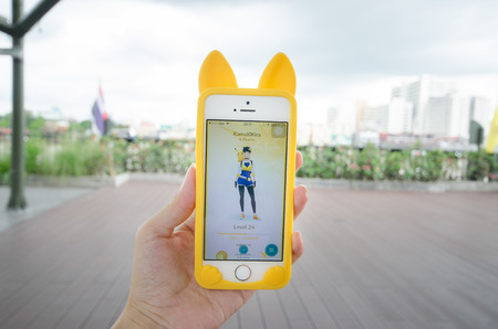 BANGKOK,THAILAND-September 29, 2016 : Pokemon Go,most popular new online game application smartphone, a free-to-play reality mobile game developed by Niantic for iOS and Android devicesのeditorial素材