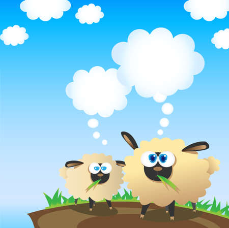 Two sheep and their thinking bubblesのイラスト素材