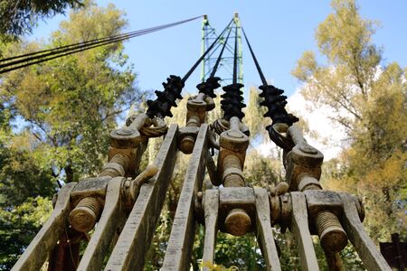 Rigging of an old suspension bridgeの写真素材