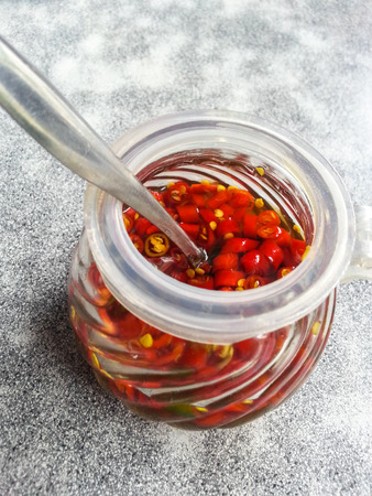 The cup contain fish sauce with chiliの写真素材