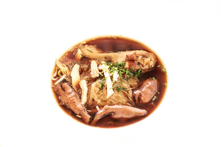 Chicken noodle in white backgroundの写真素材