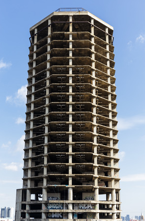 Abandoned building in sky backgroundの写真素材