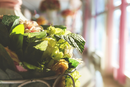 Colorful artificial flowers texture, backgroundの写真素材