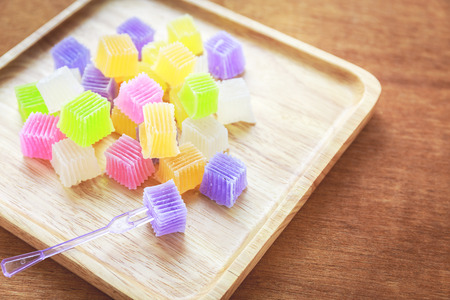 Colorful jelly crispy on the wood plateの写真素材