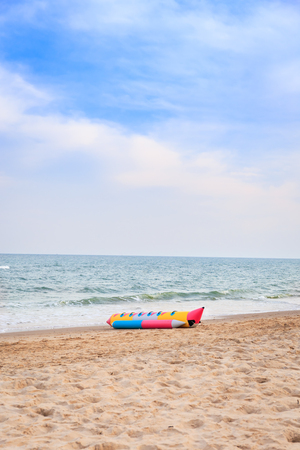 Banana boat on the beachの写真素材