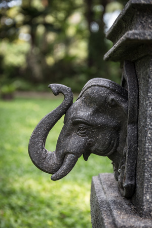 The public park decorate with baked clay elephant headの写真素材