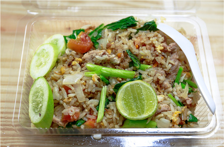 Fried rice with pork in the boxの写真素材