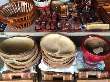 Wooden handmade in market,souvenir from Thailandの写真素材