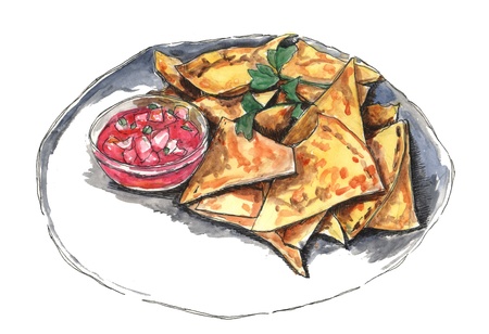 nachos watercolor illustrationの写真素材