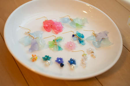 Handmade flower earrings made from Prabanの写真素材