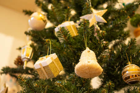 A beautifully decorated Christmas tree at home Japanの写真素材