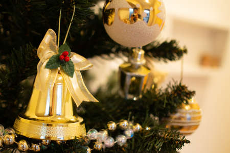 A beautifully decorated Christmas tree at home Japanの写真素材