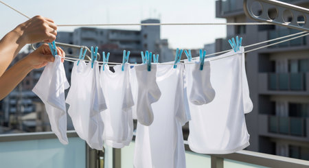 Use plain garments only; keep surrounding buildings non-identifiable.の素材