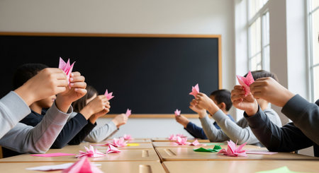 Focus on hands only; exclude any identifiable school information.の素材