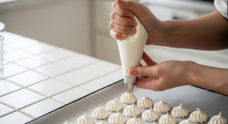 White tiles and topâdown close emphasize cleanliness; tools are plain with no readable text.の素材