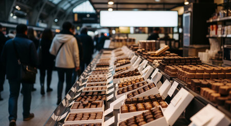 Generic station sweets area; plain signage and boxes avoid brand exposure.の素材