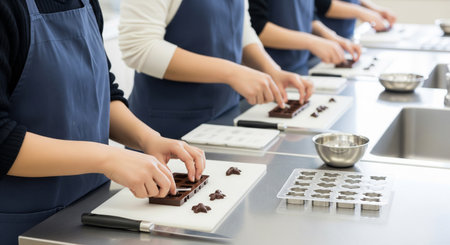 Hands-on molding at a cooking class; tools and measuring cups are plain, without markings.の素材