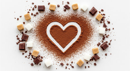Heart-shaped cocoa stencil on white; no text ensures broad usability.の素材