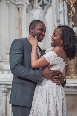 NEW YORK CITY, USA - July 10, 2018: african american just married couple in the churchのeditorial素材