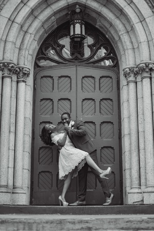 NEW YORK CITY, USA - July 10, 2018: african american just married couple outside the churchのeditorial素材