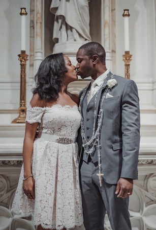 NEW YORK CITY, USA - July 10, 2018: african american just married couple in the churchのeditorial素材