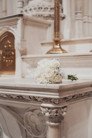 wedding bouquet of roses in the churchのeditorial素材