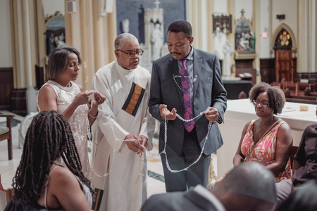 NEW YORK CITY, USA - July 10, 2018: catholic wedding ceremony in the churchのeditorial素材