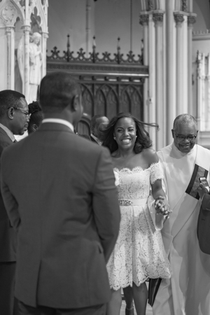 NEW YORK CITY, USA - July 10, 2018: bride with her family going to ceremony in catholic churchのeditorial素材