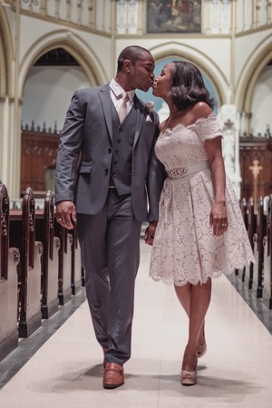 NEW YORK CITY, USA - July 10, 2018: african american just married couple in the churchのeditorial素材