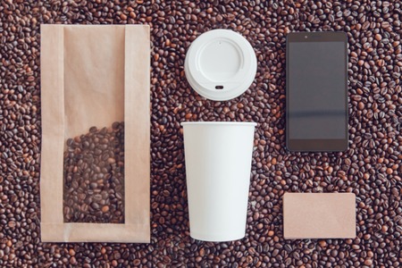 Coffee identity branding mockup set top viewの写真素材