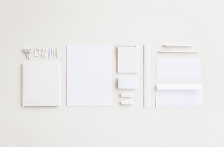Blank stationery and corporate identity set on white background. Template for design presentations. Branding Mock-Upの写真素材