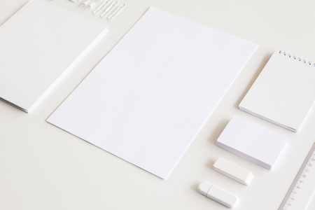 Blank stationery and corporate identity set on white background. Template for design presentations. Branding Mock-Upの写真素材