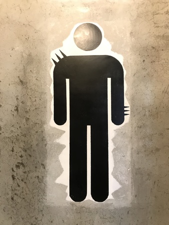 Man restroom sign,toilet sign,WC sign on metallic background.の写真素材