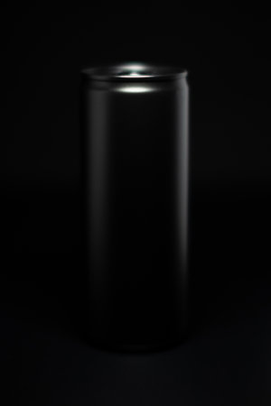 Black Aluminum Can on Dark Backgroundの写真素材