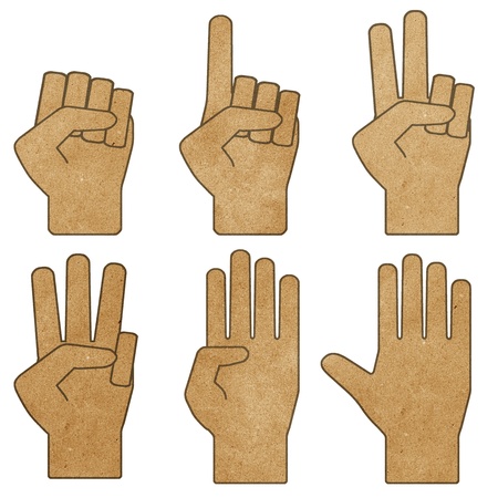 hands recycled paper craft stick on white backgroundの写真素材