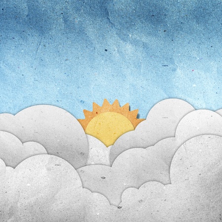 season view recycled paper craft stick on white backgroundの写真素材